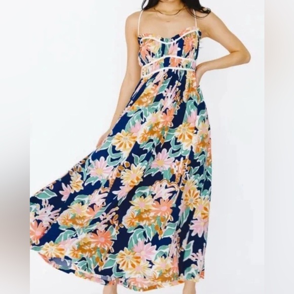 Lush Dresses & Skirts - Lush Sweetheart Tie Back Floral Maxi Dress in Navy and Pink - NWOT - Size S